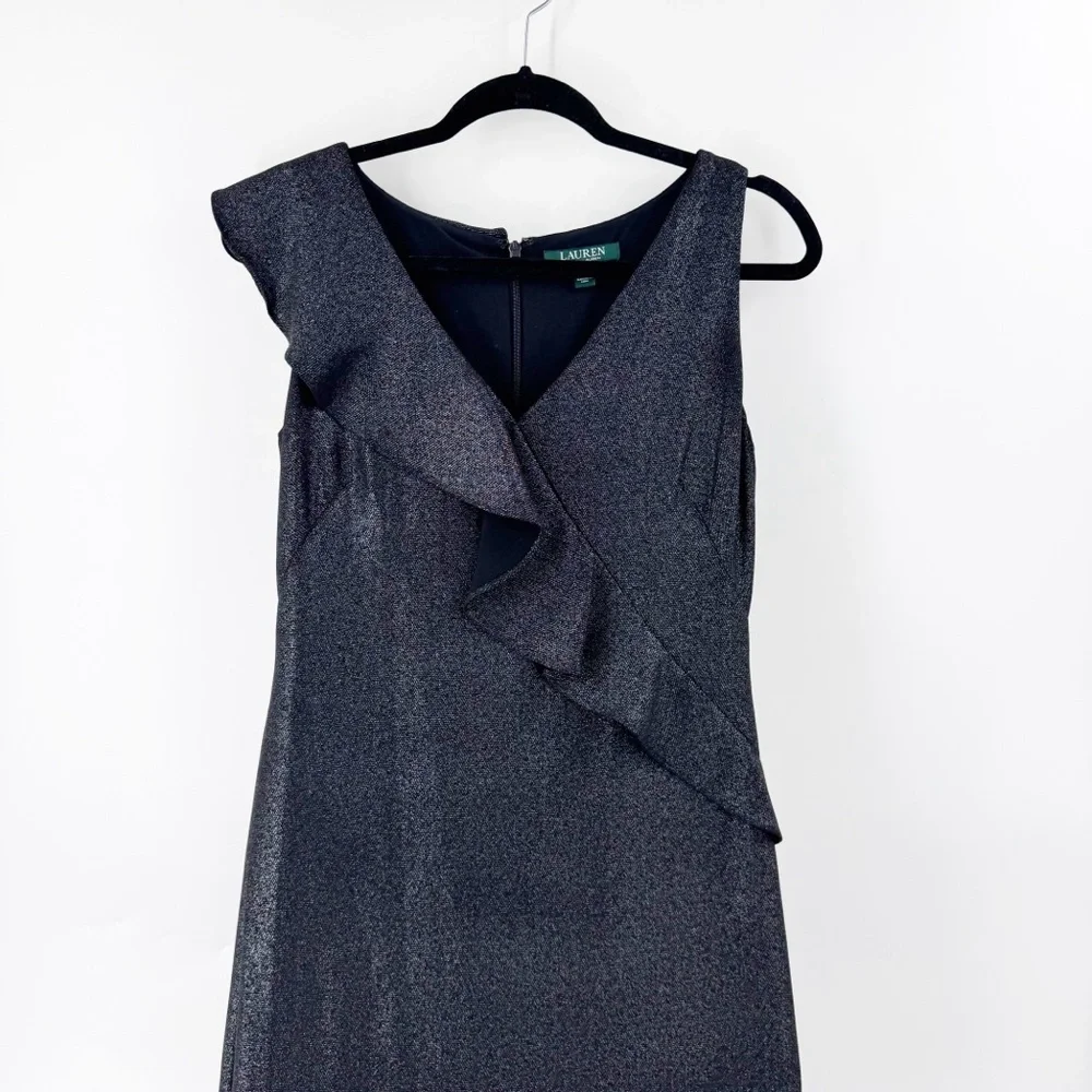✅ Lauren Ralph Lauren GREY/BLACK MAXI Metallic Ruffle-Trim Gown. Size 4 WEDDING - Picture 6 of 9